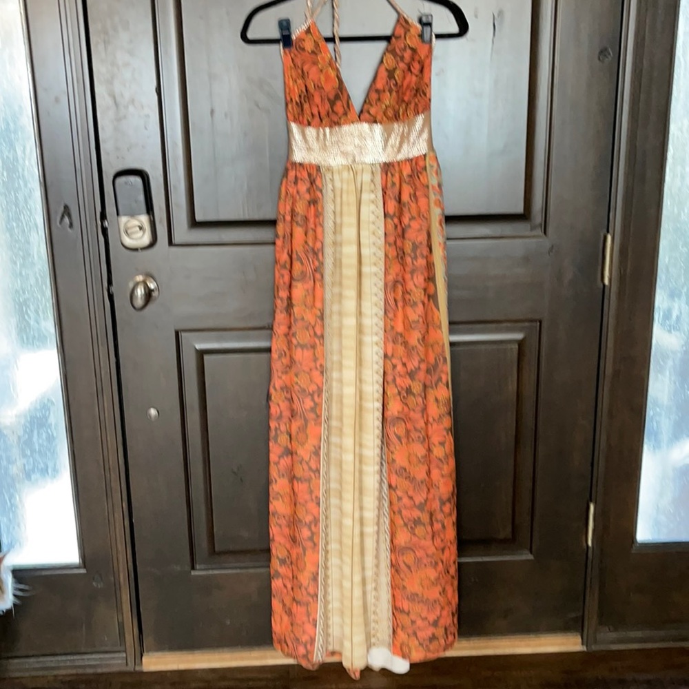 Free People - 
Tricia Fix Orange and Gold Maxi Dress